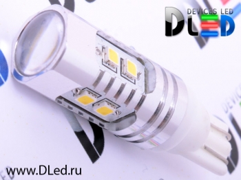   Автолампа светодиодная T10 - W5W - 10 SMD 2323 + Линза