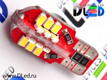   Автолампа светодиодная T10 - W5W - 24 SMD 1210 Red (с обманкой)