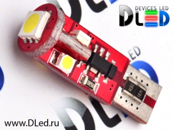   Автолампа светодиодная T10 - W5W - 4 SMD 3528 1 SMD 5050 Red (обманка+стабилизатор)