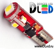   Автолампа светодиодная T10 - W5W - 4 SMD 3528 1 SMD 5050 Red (обманка+стабилизатор)